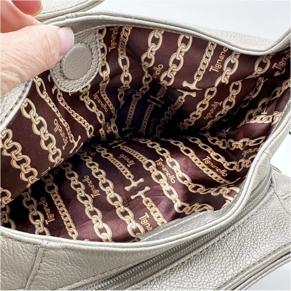 Tignanello Metallic Silver Leather Hobo Bag - Picture 7 of 13